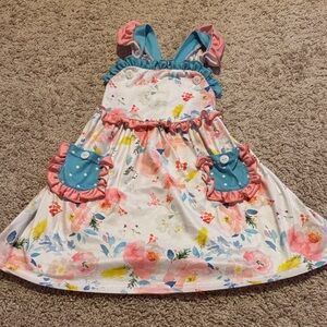 Charming Floral Kids Dress with Pink and Blue Details